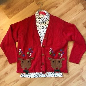 Ugly Christmas Reindeer Cardigan & Turtle Neck